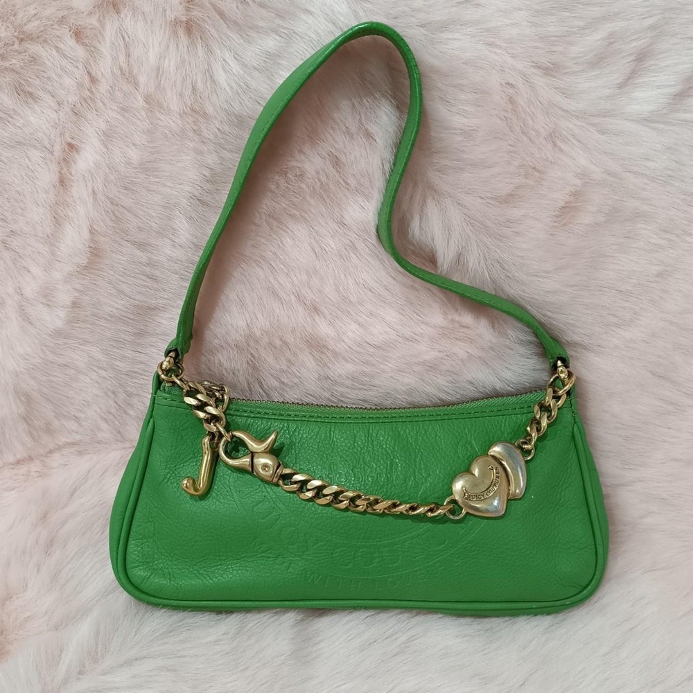 Juicy Couture Green Leather Mini Bag Purse Authentic Vintage Chain Charm Y2k XS